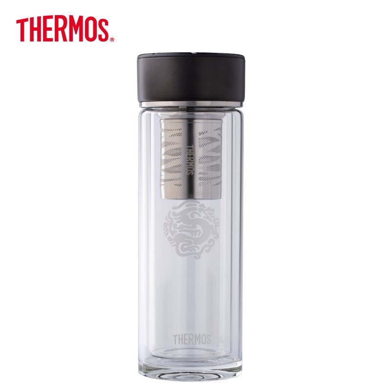 THERMOS膳魔师400ml透明双层玻璃杯TCGD-400-D龙杯（单位：个） 黑色