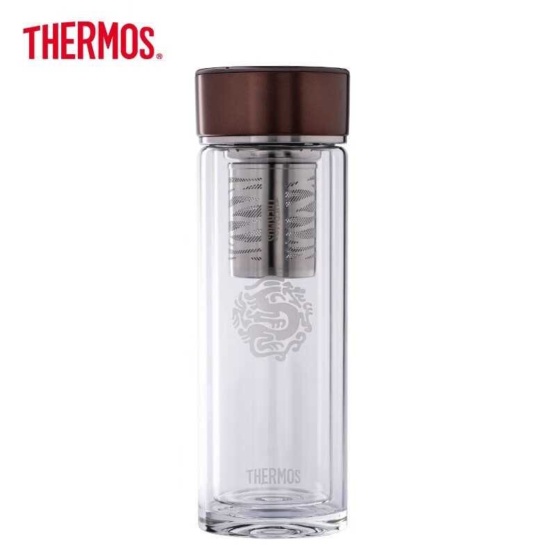 THERMOS膳魔师400ml透明双层玻璃杯TCGD-400-D龙杯（单位：个） 咖啡色