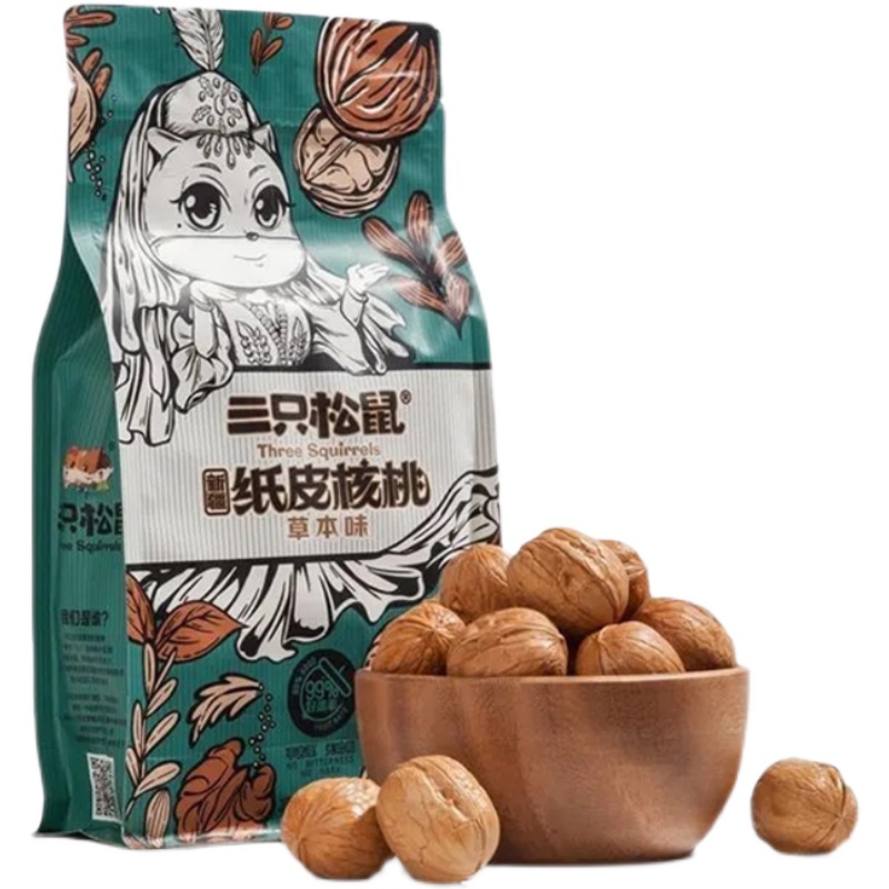 【三只松鼠】大头装_纸皮核桃/草本味/180g（单位：袋） 绿色
