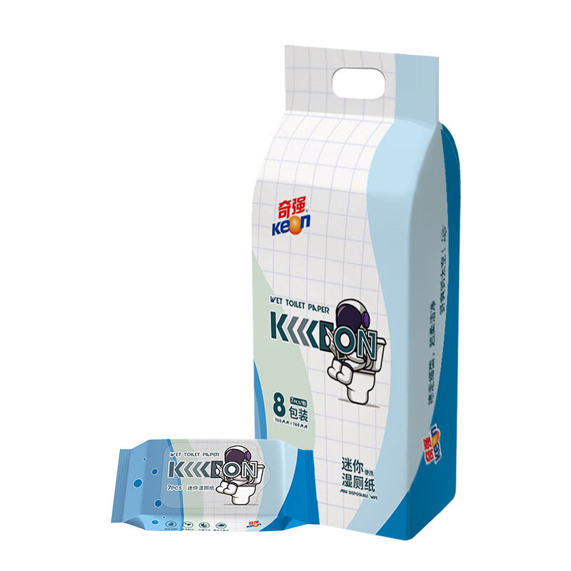 奇强 迷你湿厕纸 8包*7片*(150mm*180mm)*4提（单位：提） 天蓝色