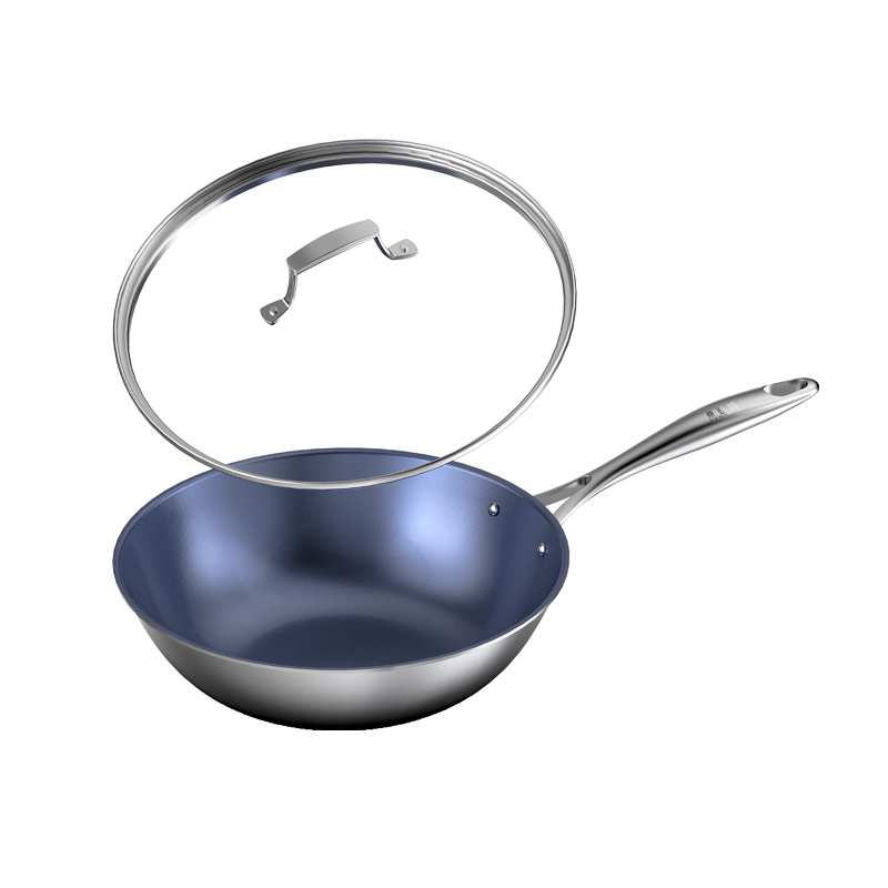 桑亚塔高端钛品&middot;钛金属复合炒锅32CM无涂层平底不粘少油烟不生锈易清洁 科技蓝面（单位：只） 钛晶