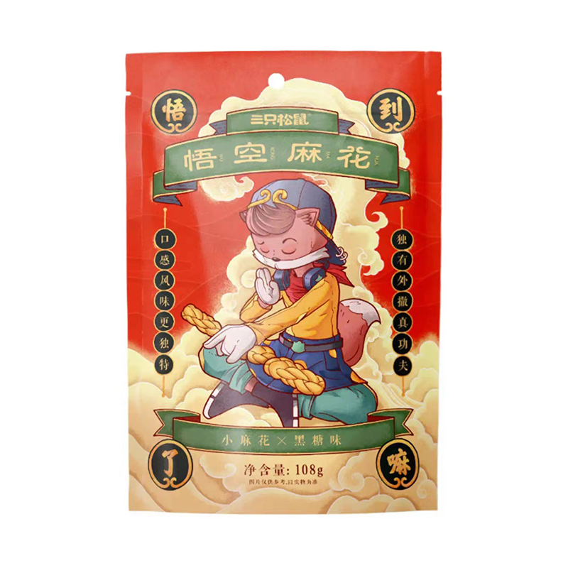 【三只松鼠】悟空麻花_小麻花/黑糖味/108g（单位：袋） 红色