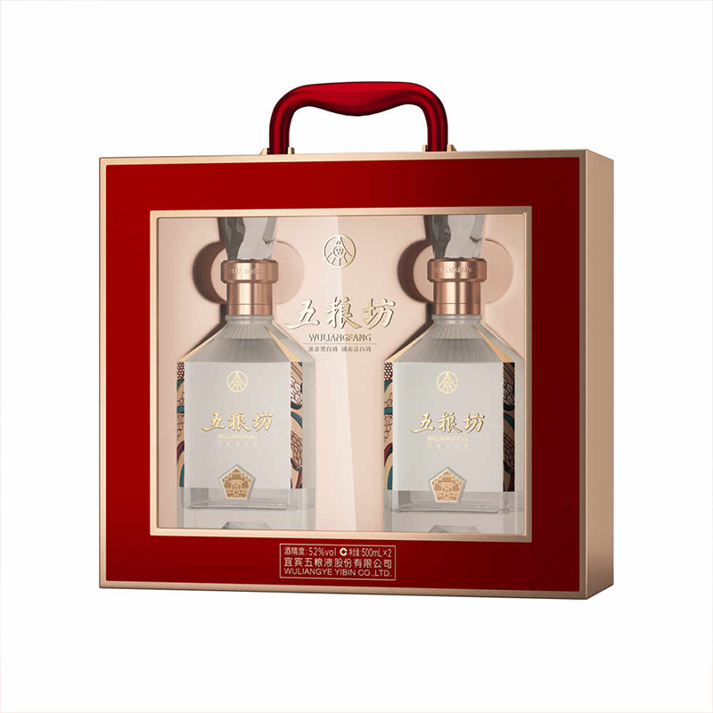 五粮液股份出品五粮坊浓香型白酒礼盒52度500ml*2瓶高端礼盒送礼袋 龙年货节日高度酒水  