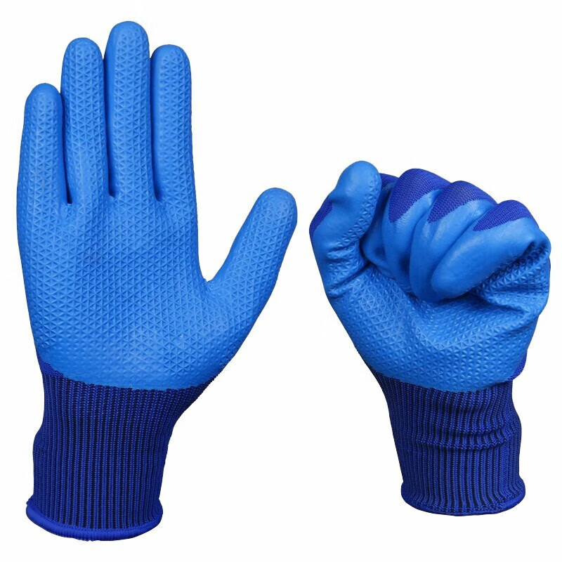 盛港浸胶劳保手套12双 乳胶起皱物理压纹防滑耐磨加工维修干活 单位：付 宝石蓝