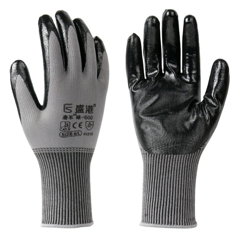 盛港 浸胶耐磨劳保手套24双 丁腈半挂橡胶防滑防水工地施工磨不破-600　单位：付 钢色