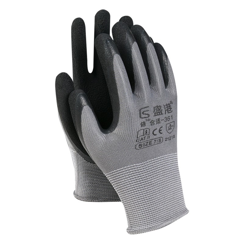 盛港 劳保手套 乳胶发泡手套女士专用防滑耐磨透气涂胶手套维修机床工地作业-361（12付）单位：付 珍珠灰