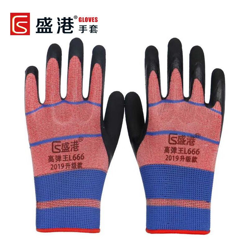 盛港（SHENGGANG）L666高弹性劳保手套 十三针氨纶丝材质 耐磨耐油防滑透气 均码12付 付 宝石蓝