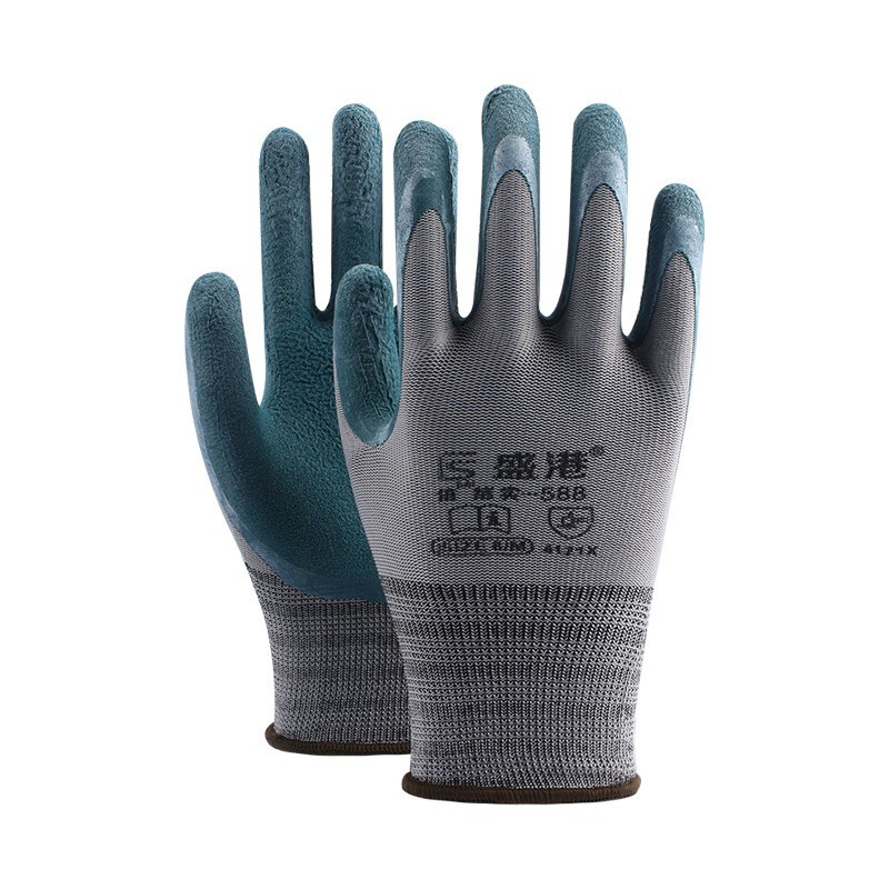 盛港 劳保手套 12双/包橡胶发泡工作耐磨防滑透气乳胶浸胶工地作业 588 单位：付 深蓝色