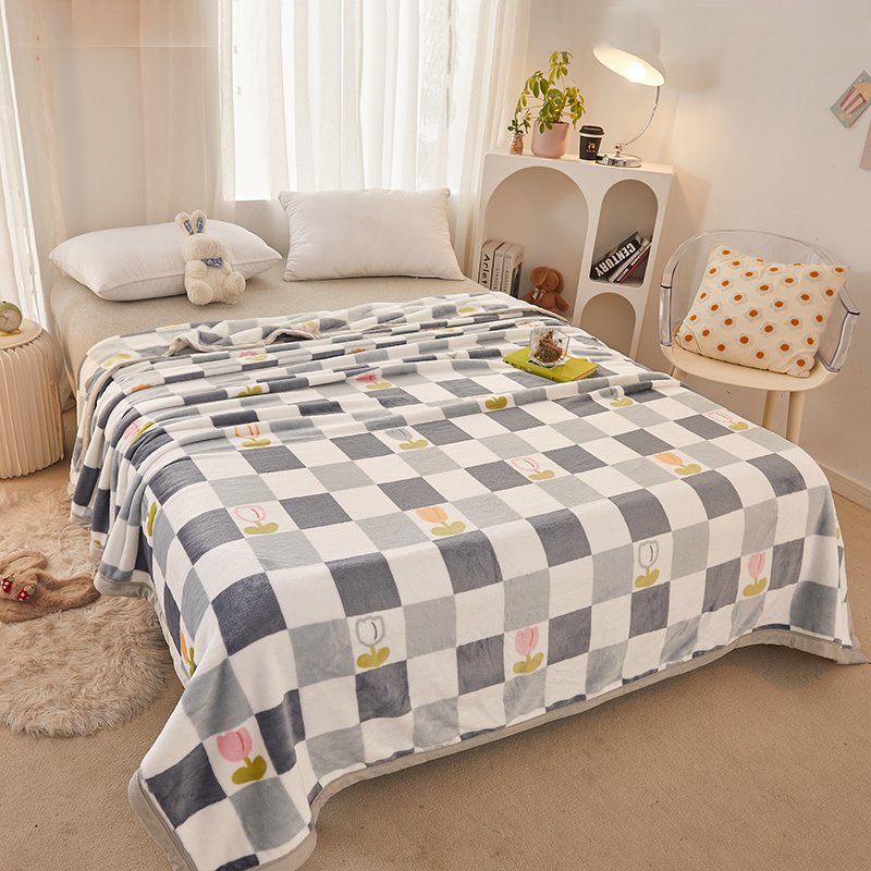 洁丽雅A类加厚法兰绒毯-灰色小方格  200*230CM 单位：（床） JLY-TZ192 铁灰色