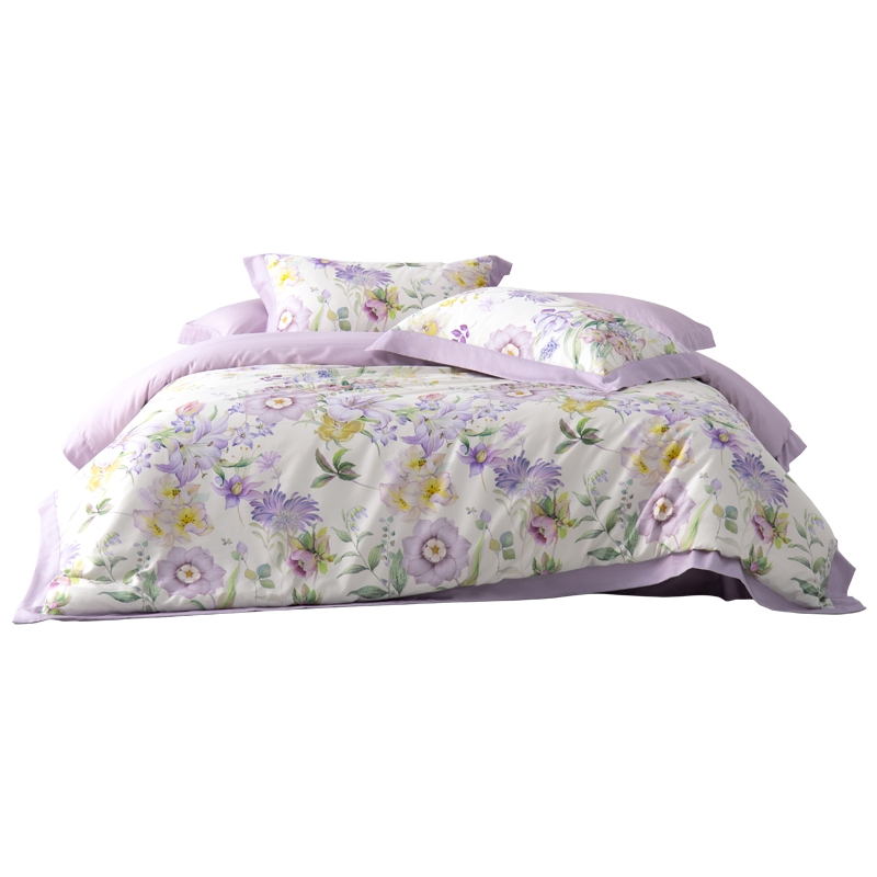 水星家纺 朝颜花恋全棉四件套 220cmx240cm 适用1.8米床单位：套 紫色