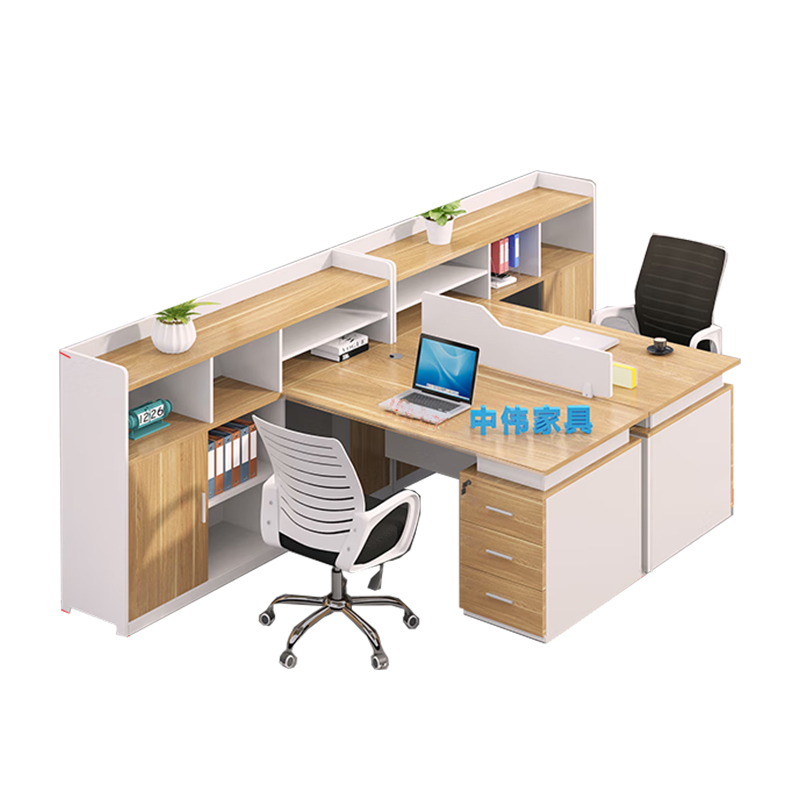 中伟职员办公桌椅组合屏风工作台电脑桌隔断卡座T型2人位含椅子 单位：张 自然色