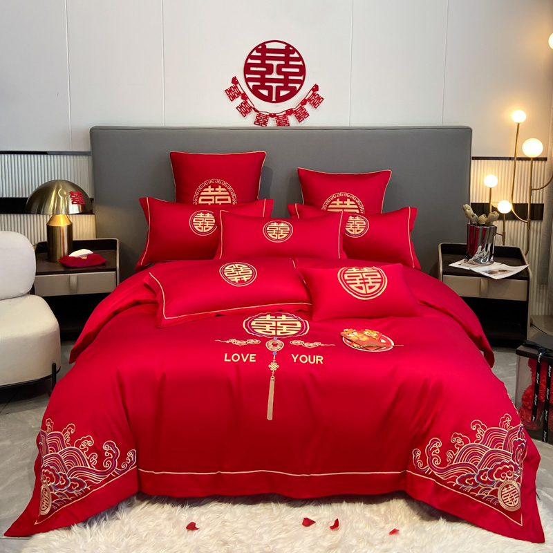 洁丽雅&ldquo;花好月圆&rdquo;婚庆四件套-红色 被套：200*230cm  单位：（套） JLY-TJ437 红色 被套：200*230cm 床单：240*245cm