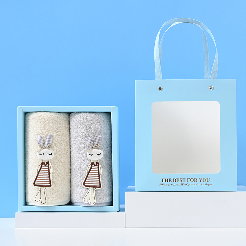 UOMI微米纱毛巾双条装礼盒--欢喜兔-A 混色