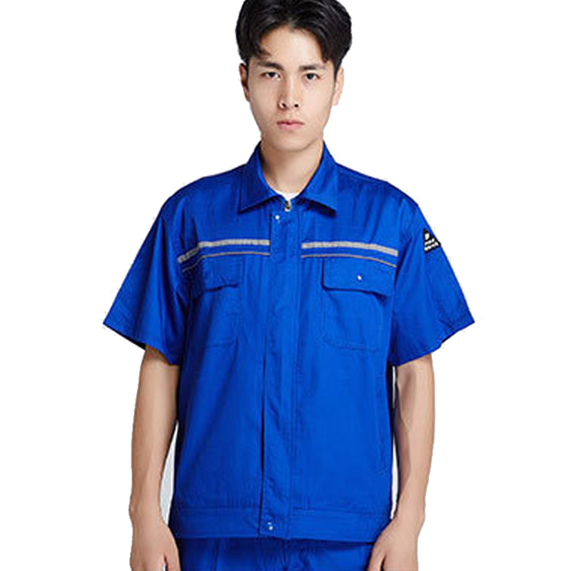 鸣固 夏季工作服套装 薄款短袖劳保服工装 艳蓝色（单位：套） 蓝色