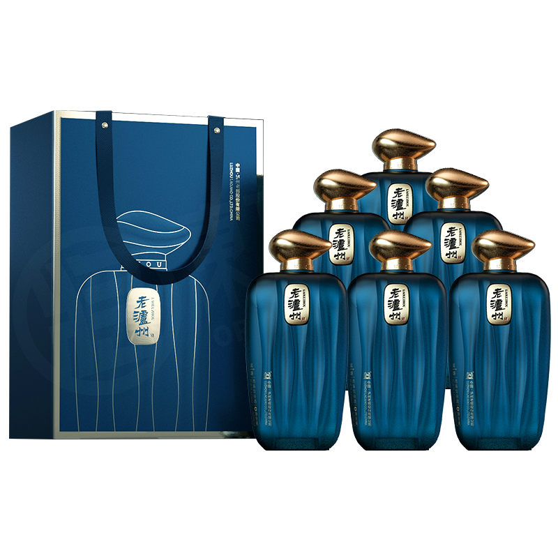 泸州（luzhou）泸州老窖股份出品 老泸州蓝曜酒45度浓香型白酒礼盒装收藏500mL*6瓶 整箱 灰蓝色