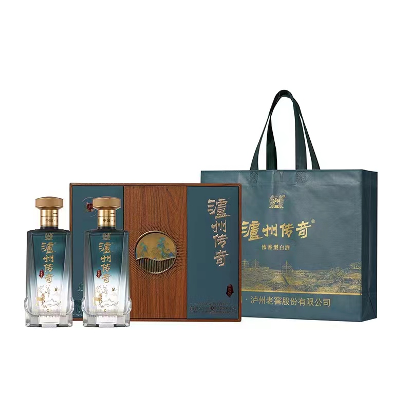泸州老窖股份出品 泸州传奇 52度浓香型白酒礼盒商务送礼酒 52度 500mL*2瓶 仁缘聚福礼盒装 灰蓝色