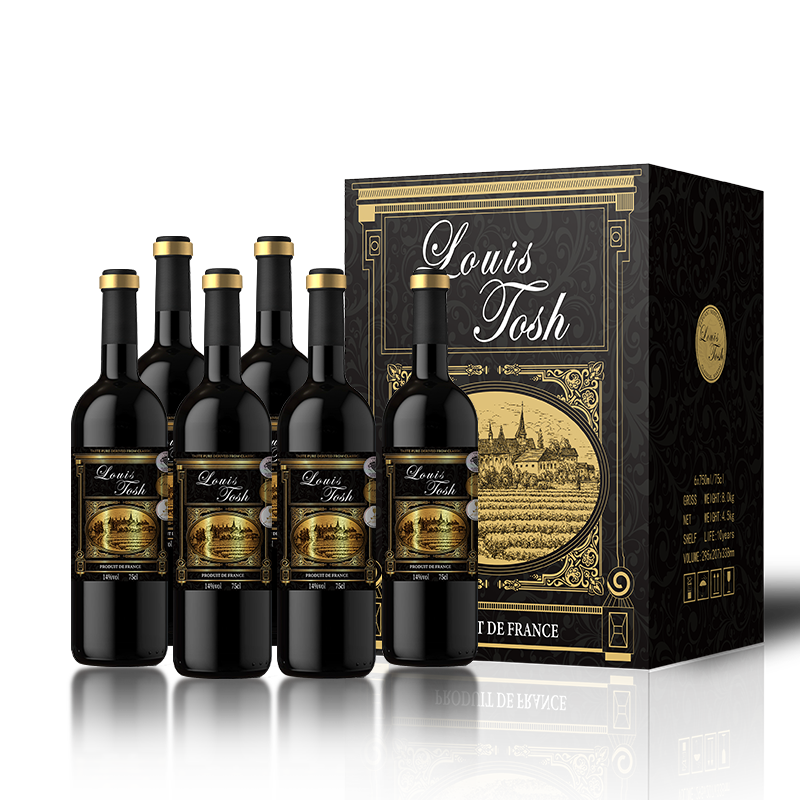 路易拓世（LUYITUOSHI）珍藏干红葡萄酒高档红酒整箱750ml*6支 整箱6支 曜石黑