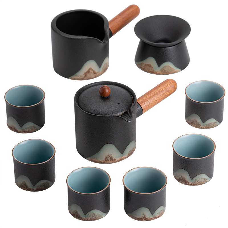 苏氏陶瓷（SUSHI CERAMICS）J0696茶具套装手绘釉画彩茶壶茶杯10头（单位：套） 曜石黑