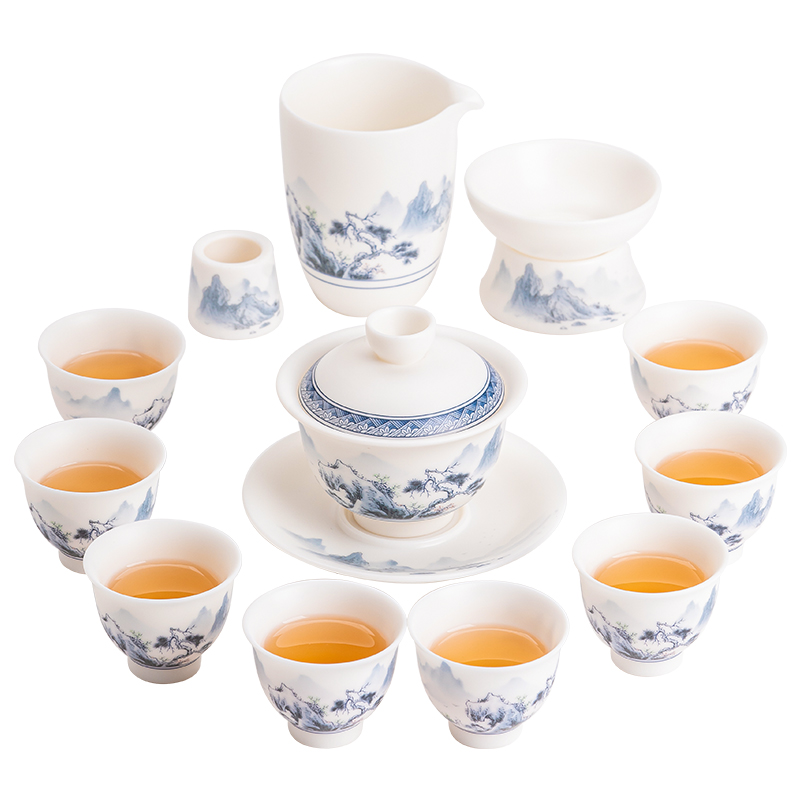 苏氏陶瓷（SUSHI CERAMICS）J0707茶具套装羊脂玉瓷江山秀色11头（单位：套） 白色