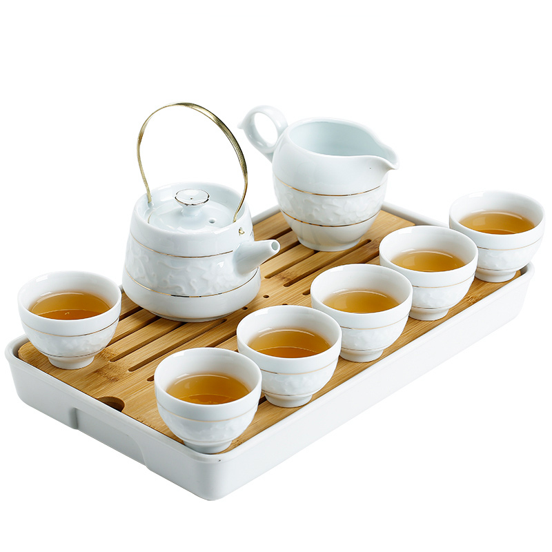 苏氏陶瓷（SUSHI CERAMICS）J0246茶具套装青瓷描金提梁壶茶杯茶盘9头（单位：套） 影青