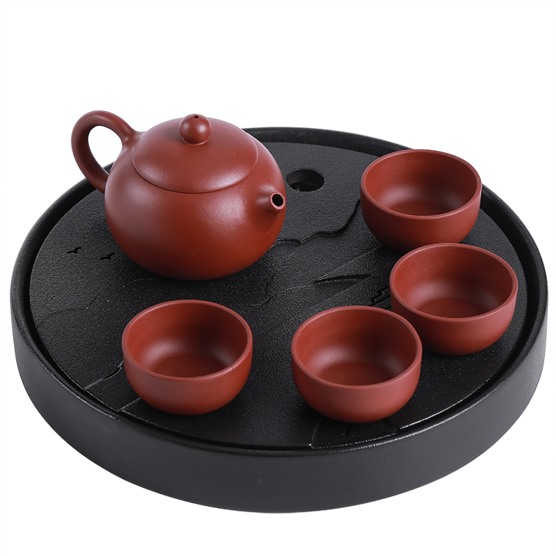 苏氏陶瓷（SUSHI CERAMICS）J0254茶具套装紫砂壶4杯陶瓷茶盘（单位：套） 紫红色