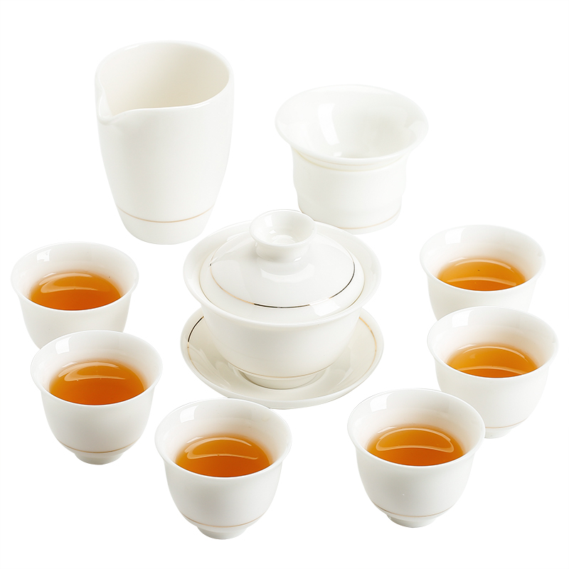 苏氏陶瓷（SUSHI CERAMICS）J0260茶具套装描金三才盖碗茶杯9头（单位：套） 白色