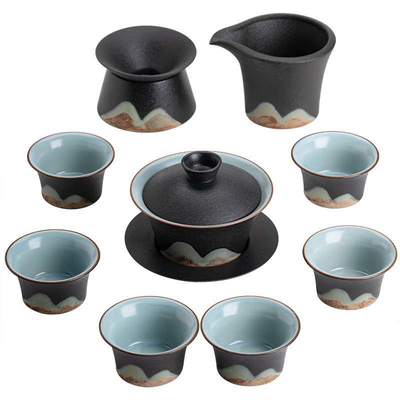 苏氏陶瓷（SUSHI CERAMICS）J0333茶具套装手绘釉画彩9头礼盒装（单位：套） 黑色