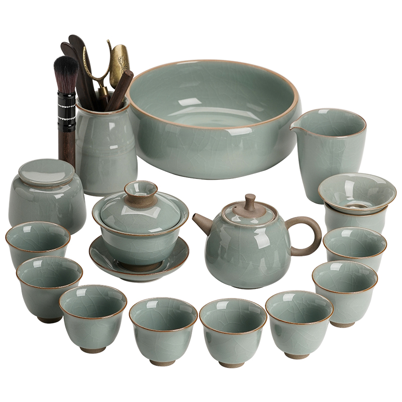 苏氏陶瓷（SUSHI CERAMICS）J0629茶具套装哥窑大套组礼盒装（单位：套） 灰色