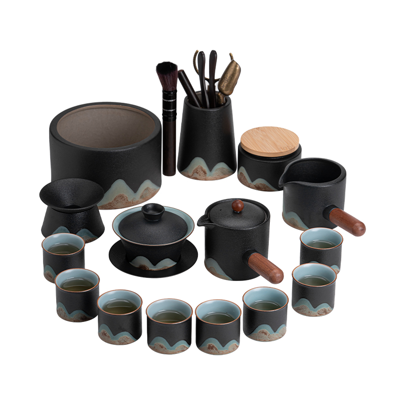 苏氏陶瓷（SUSHI CERAMICS）J0794茶具套装釉画彩大套组礼盒装（单位：套） 黑色