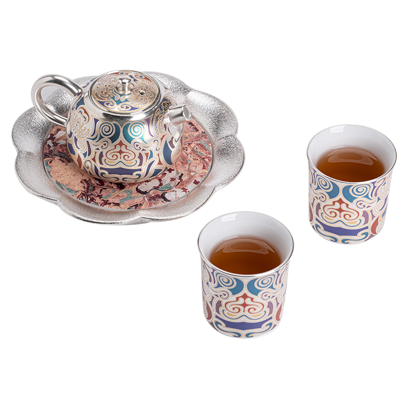 苏氏陶瓷（SUSHI CERAMICS）J0869敦煌鎏银陈德生作品一壶两杯带壶承（单位：套） 混色