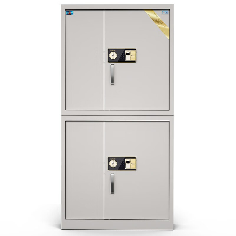 虎牌电子保密柜指纹密码锁钢制 保险柜办公用分体双节文件柜无钥匙开启 单位：台 灰色