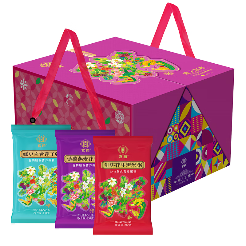 宫粮 五谷杂粮膳食营养早餐粥礼盒装八宝粥米原料 爱上宫粮 1500g 佳人粉