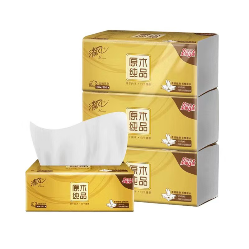 清风 AR33MJK M码3层130抽3包/提 金装抽纸 黑膜包装 黄色（单位：提）