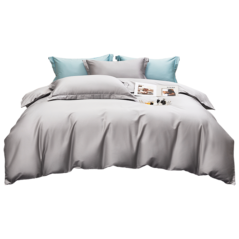 红蜻蜓100支长绒棉贡缎四件套200*230cm-太空灰HQT-1031 珍珠灰