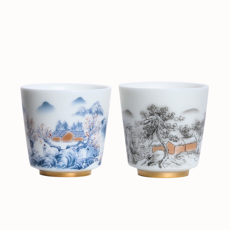 MULTIPOTENT元青 YQ-FLX-CB-202105-02茶杯桃溪雅居对杯高口杯2个礼盒装 白色