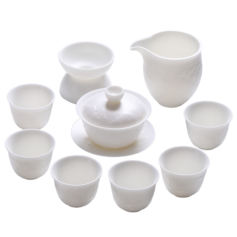 MULTIPOTENT元青 YQ-CZE-ZTCJ-201905-01茶具套装中国白锦绣山河盖碗6杯 白色