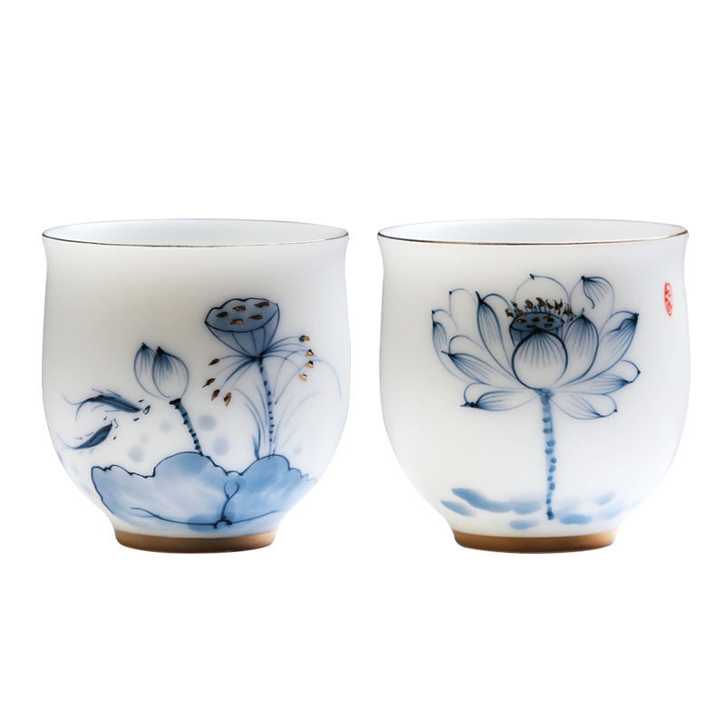 MULTIPOTENT元青 YQ-YQ-CB-202105-02茶杯白瓷描金青莲倚云杯2个装 白色