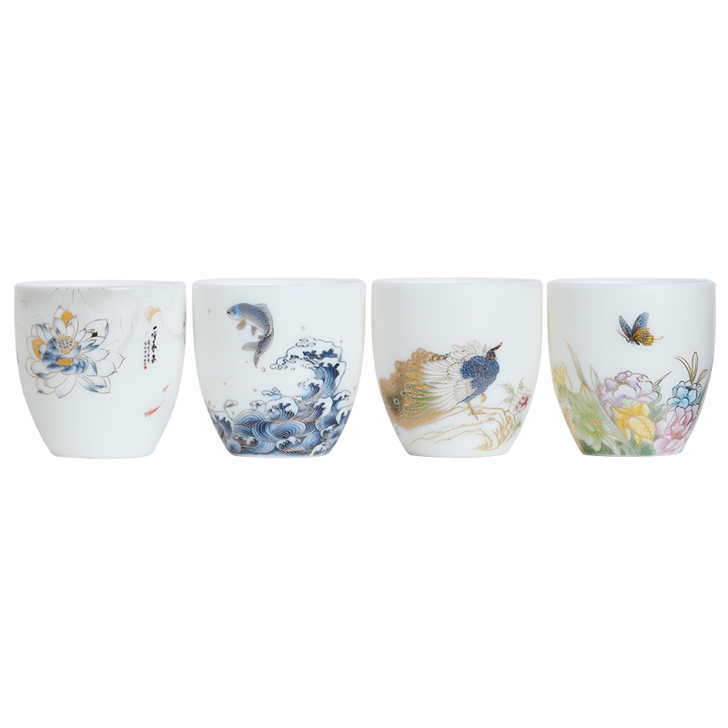 MULTIPOTENT元青YQ-RYTC-CB-202111-14茶杯白瓷纳福(富贵满堂) 4个/套 白色