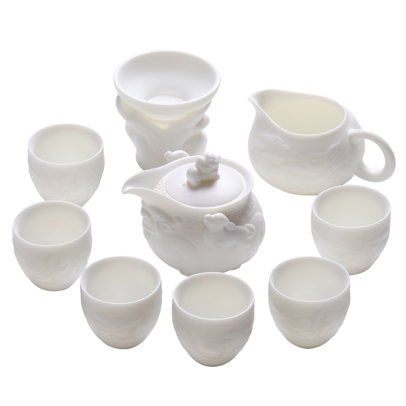 MULTIPOTENT元青 YQ-LXC-ZTCJ-202104-01茶具套装中国白浮雕手抓龙礼盒装 白色