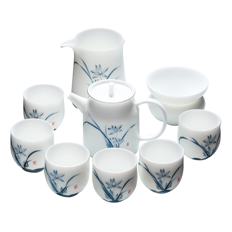 MULTIPOTENT元青 YQ-YQ-ZTCJ-202201-11整套茶具中国白手绘兰花茶壶茶杯 白色