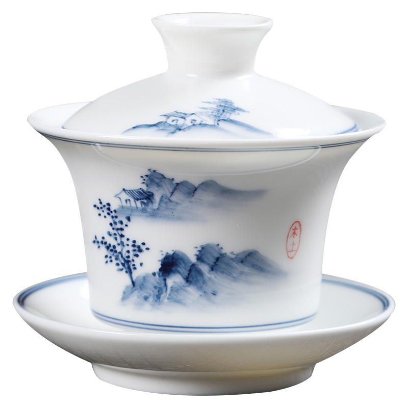 MULTIPOTENT元青 YQ-CJSQ-GW-202012-05盖碗手绘山水如意薄胎三才盖碗/个 白色