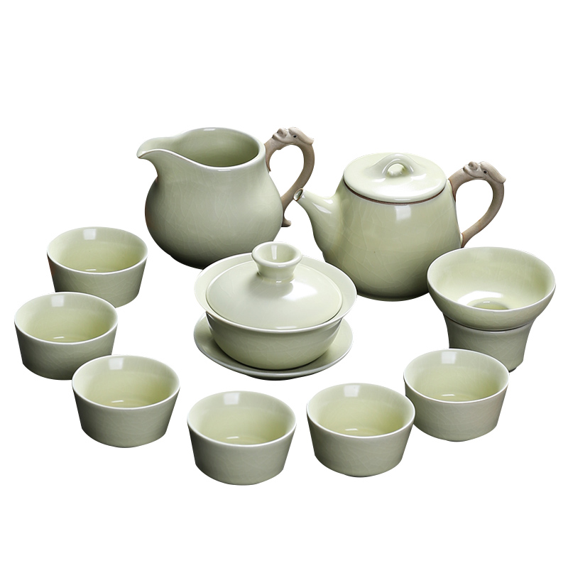 MULTIPOTENT元青 YQ-ZX-ZTCJ-202104-02茶具套装汝窑祥龙石瓢茶壶盖碗茶杯 绿色
