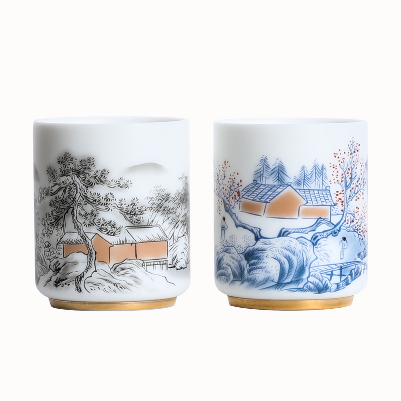 MULTIPOTENT元青 YQ-FLX-CB-202105-01茶杯中国白高升杯2个装礼盒装 白色