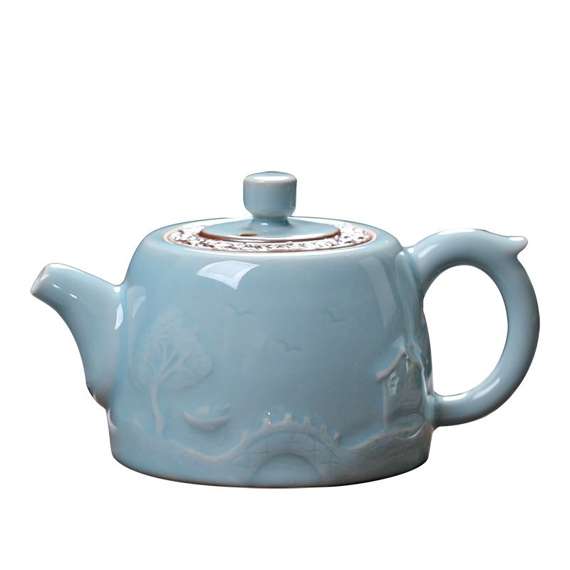 MULTIPOTENT元青 YQ-ZX-CH-202109-04茶壶青瓷其乐融融井栏单壶礼盒装 水蓝色