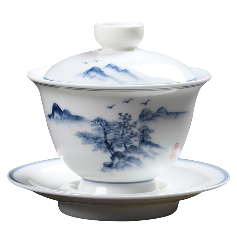 MULTIPOTENT元青 盖碗白瓷手绘江山如画薄胎三才盖碗（单位：个） 白色