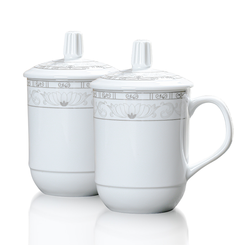 MULTIPOTENT元青 办公杯陶瓷盖杯2个装1#白玉莲（单位：套） 白色