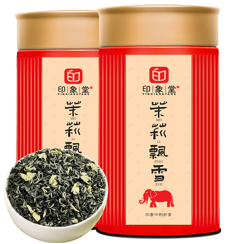 印象堂茶叶茉莉飘雪浓香茉莉花茶 新茶四川茶飘雪花茶2罐装共250g（单位：罐） 红色
