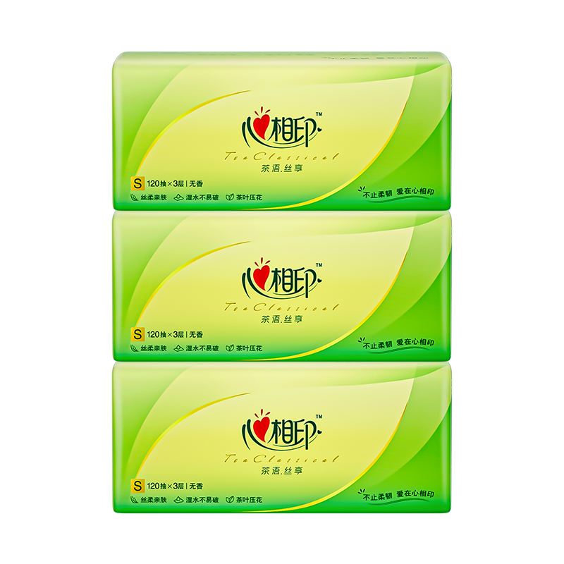 心相印（Mind Act Upon Mind） 3DT15120（包装）茶语丝享系列120抽3包装三层塑装纸面巾（单位：包）白色