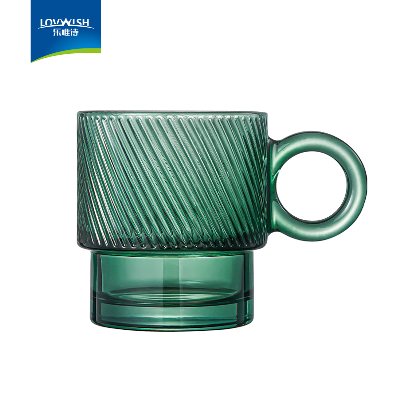 乐唯诗墨绿原色玻璃杯网红款水杯叠叠杯茶杯啤酒杯饮料杯子乐雅叠叠杯300ml*2只 绿色