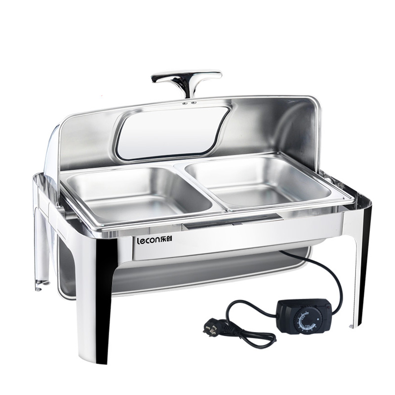 乐创（lecon）自助餐保温炉 翻盖可视自助餐炉 三格加深13.5升/电加热 LC-723KS-2台 不锈钢色